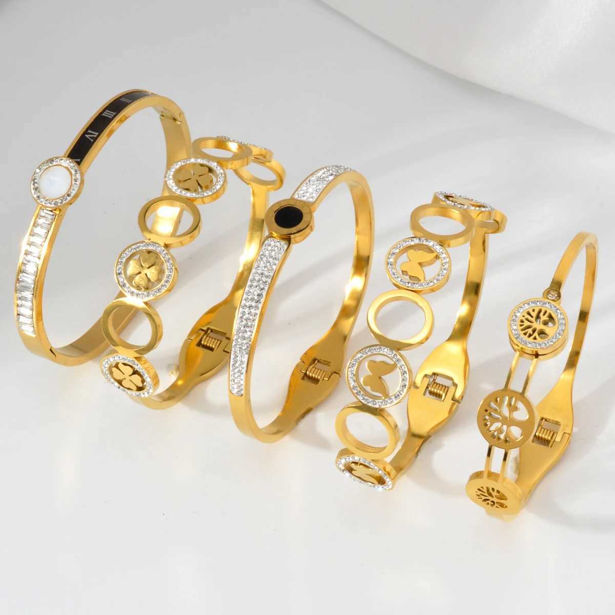 Stainless Steel Hand for Women Zircon Lock Bangle Luxury Jewelry Gifts Classics Wholesale Valentines Day Gift M251217