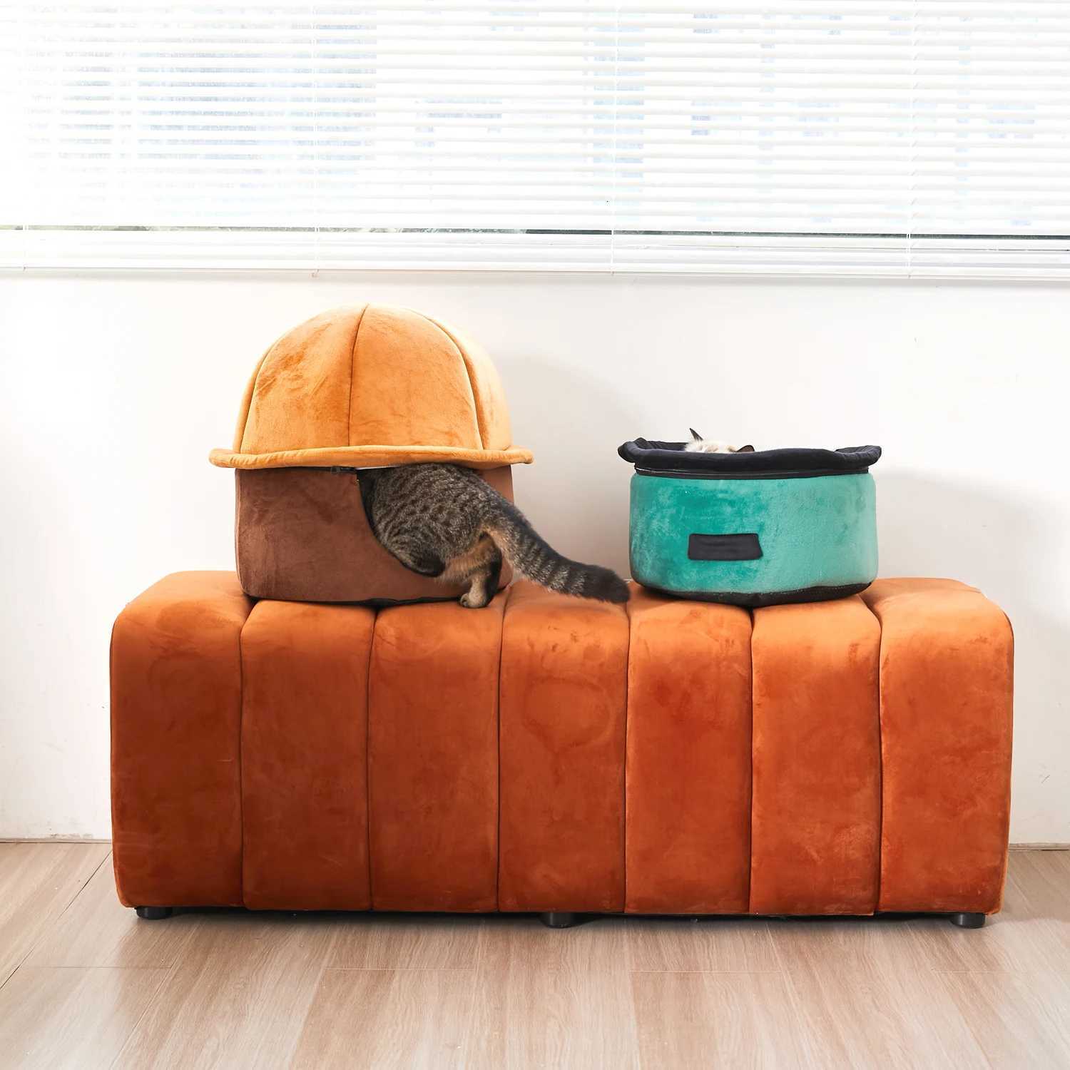 Detachable Pet Cat Nest Winter Warm New All-PURpose Small Cat Bed Hat Cat House Basket Soft Sleeping Accessories With M251217