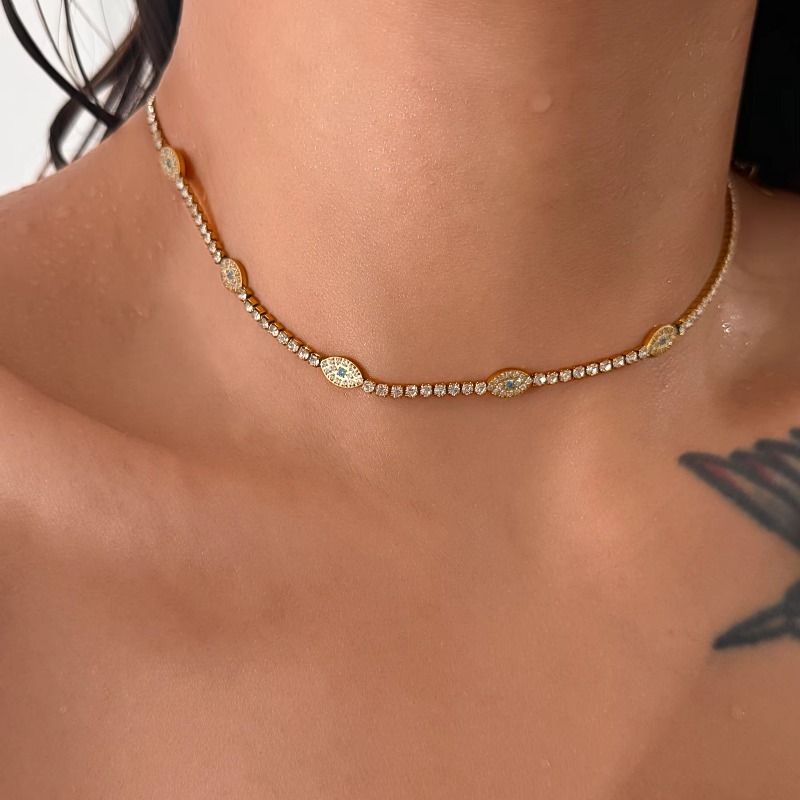 Jewellery High Quality 18K Gold Plated Lucky Eye Tennis Necklace Bracelet Collection Stainless Steel Unisex Jewelry Gift for All Occasions Textured Ed