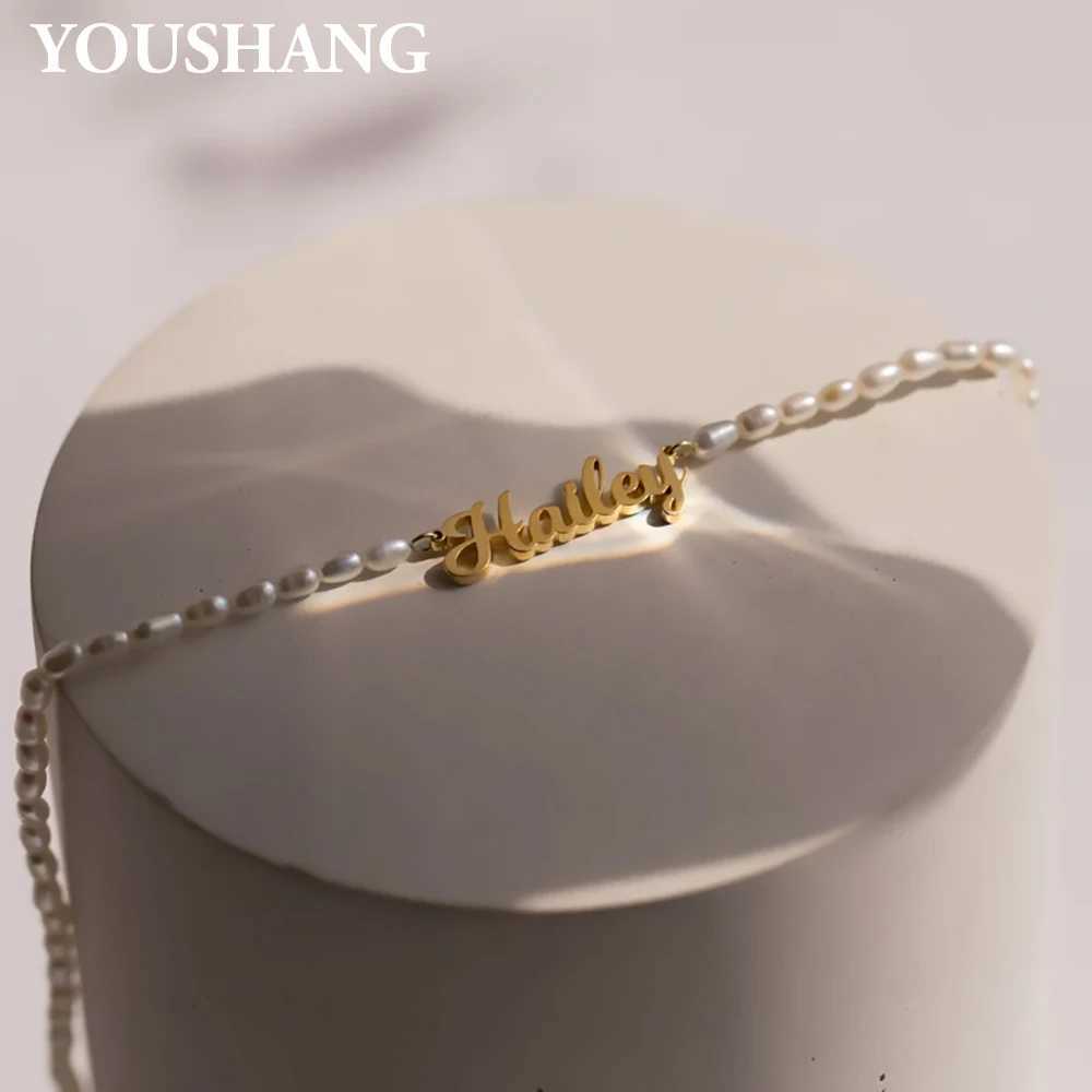 YOUSHANG Fashionable Customized Name Pearl Beaded Pendant Necklace for Ladies Stainless Steel Personalized Engraved Jewelry Gift G251217