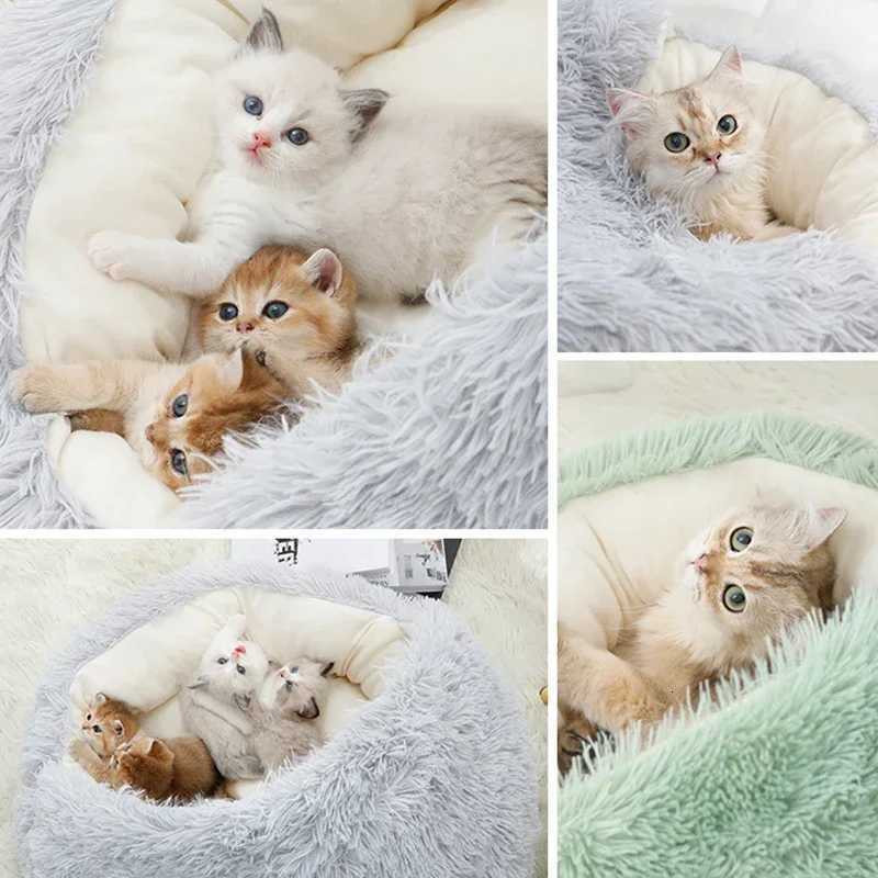 Autumn and Winter soft plush pet bed and pet bed Winter warm and cold plush comforter nest Shell cat nest semi-enclosed cat nest M251217