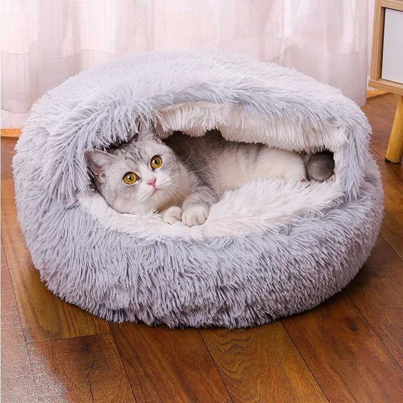 Soft Plush Round Cat Bed Pet Mattress Warm Comfortable Basket Cat Dog 2 in 1 Sleeping Bag Nest for Small Dogs M251217