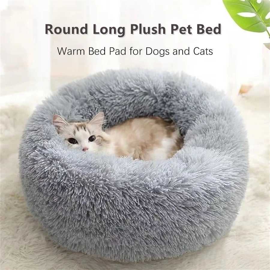 Soft Long Plush Cat House Beds dog Calm Warm Faux Fur Bed Donut Round Comfortable Sleeping Bed Washable for Small Medium Dog Cat M251217