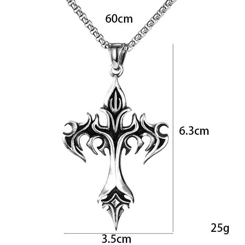 Stainless Steel Necklace Flame Retro Cross Titanium Steel Casting Men Pendant Necklace Type G251217