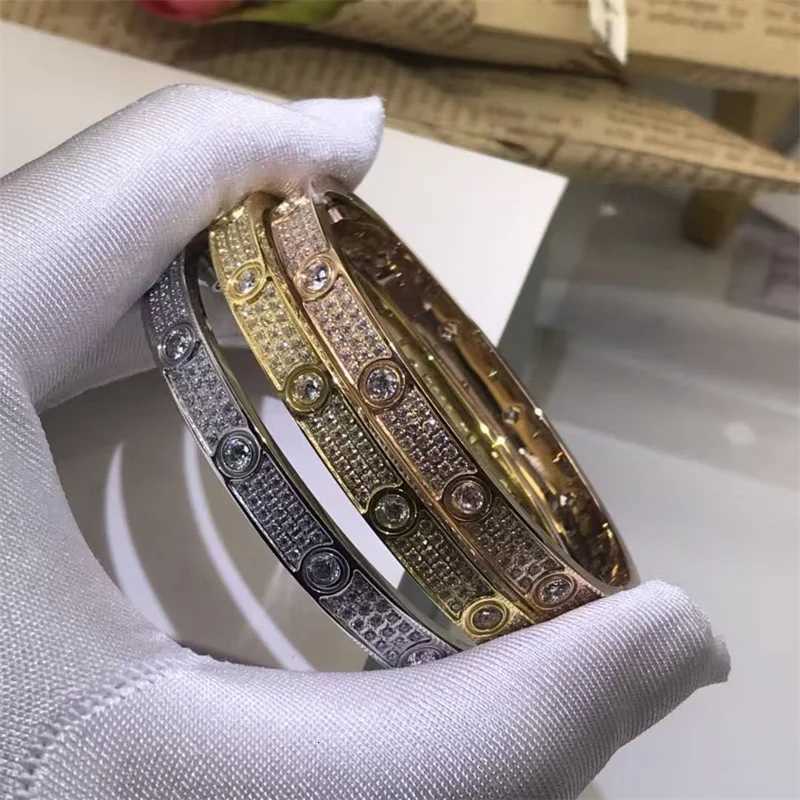 18k Gold Plated Luxury Inspired Ring 3 Row Fully Encrusted With Zircons Open Bangle Fashion Party Wear Jewelry Gift M251217