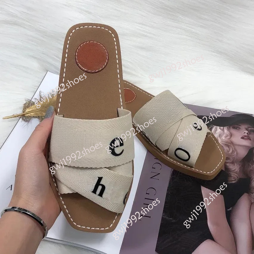Free Shipping Designer Sandals Woody Flat Linen Sandals Luxury Mule Slippers Womens sandal sandale shoes casual bottom summer flat flip flops Women Sandal