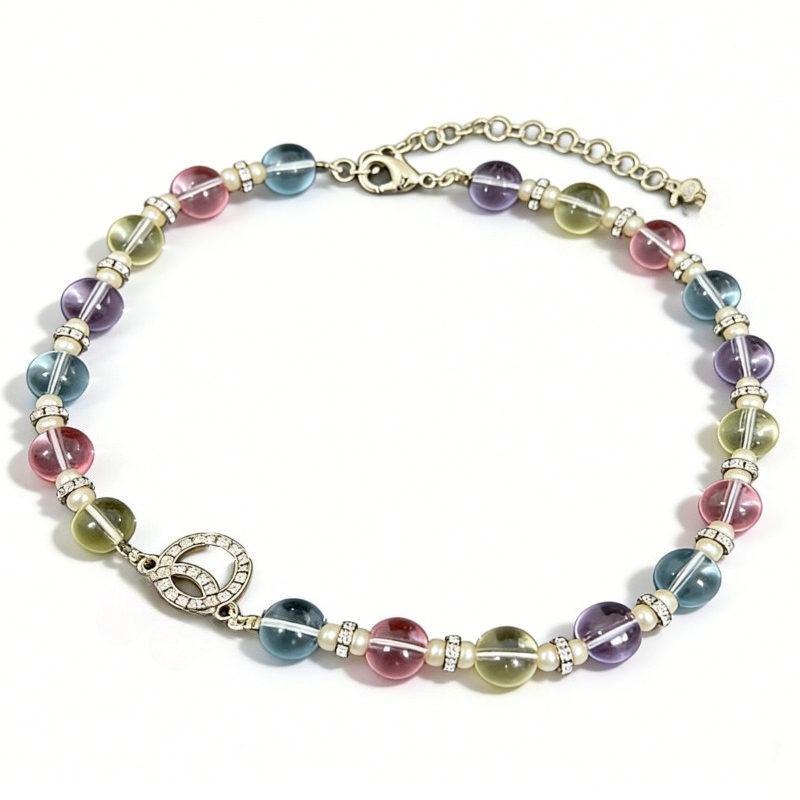 2026 Spring Newest 26C colorful beads charm necklace bracelet for women girls dopamine fresh candy rainbow beaded glass stone necklaces letters crystal jewelry