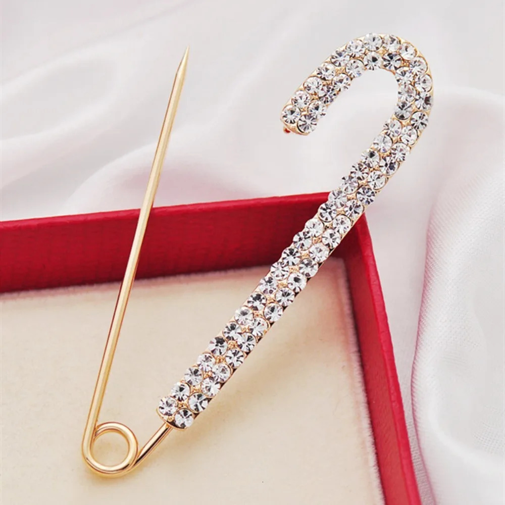 Decorative Metal Pin Safety Pin Gold Color Large Rhinestones Brooches Silver Zircon Jeans Buckle Scarf 251217