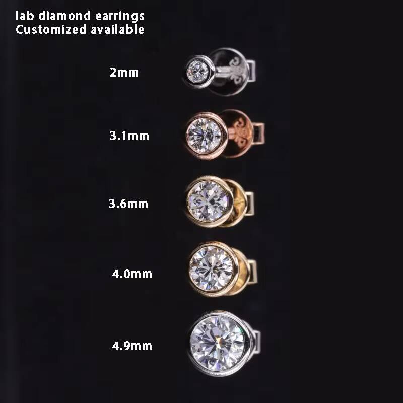 Starsgem 14K Gold Jewellery Earbob Bezel Setting Push Back Man Made Created Lab Grown Diamond Earrings