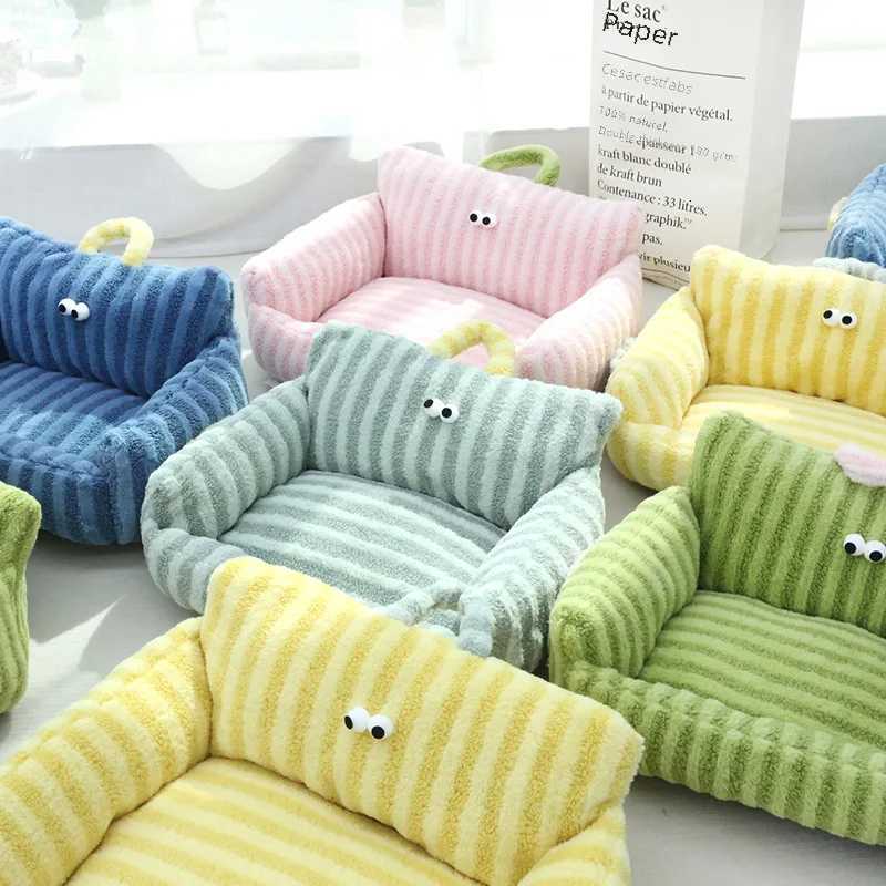 Trendy Big Eye Series Dog Bed Striped Sofa Shape Bed Macaron Pet Bed Portable Bed Small and Medium Dogs and Cats M251217