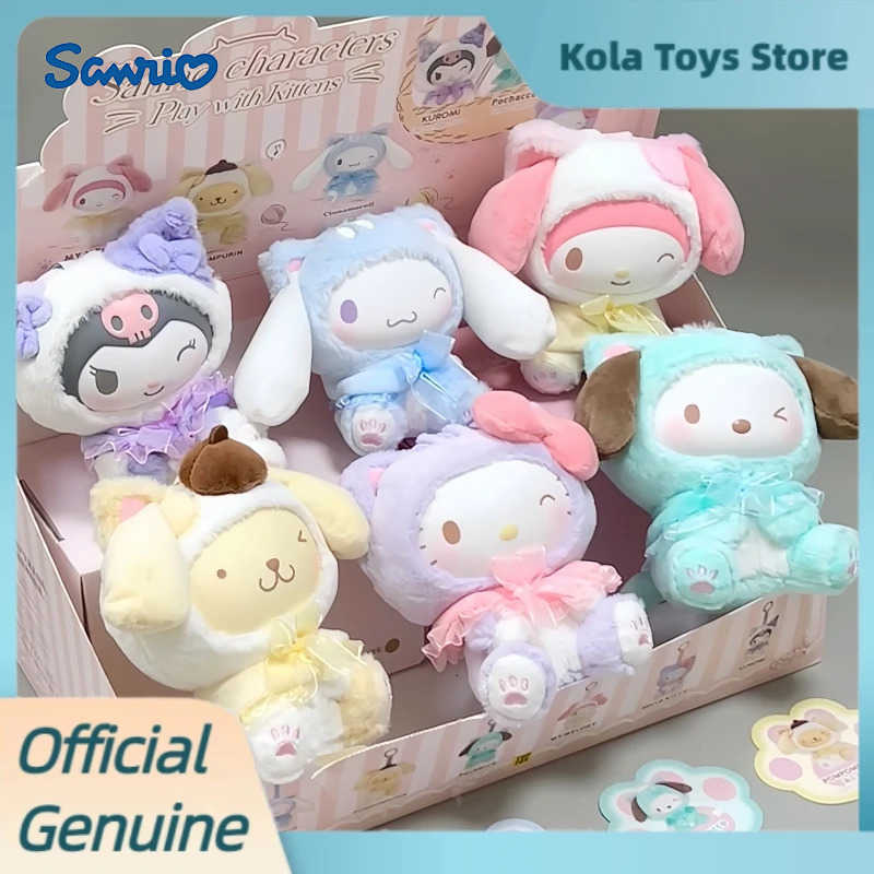 Sanrio Genuine Play With Kittens Series Mystery Box Kuromi Melody Cute Vinyl Plush Pendant Doll Blind Box Figure Toys Gifts H251217