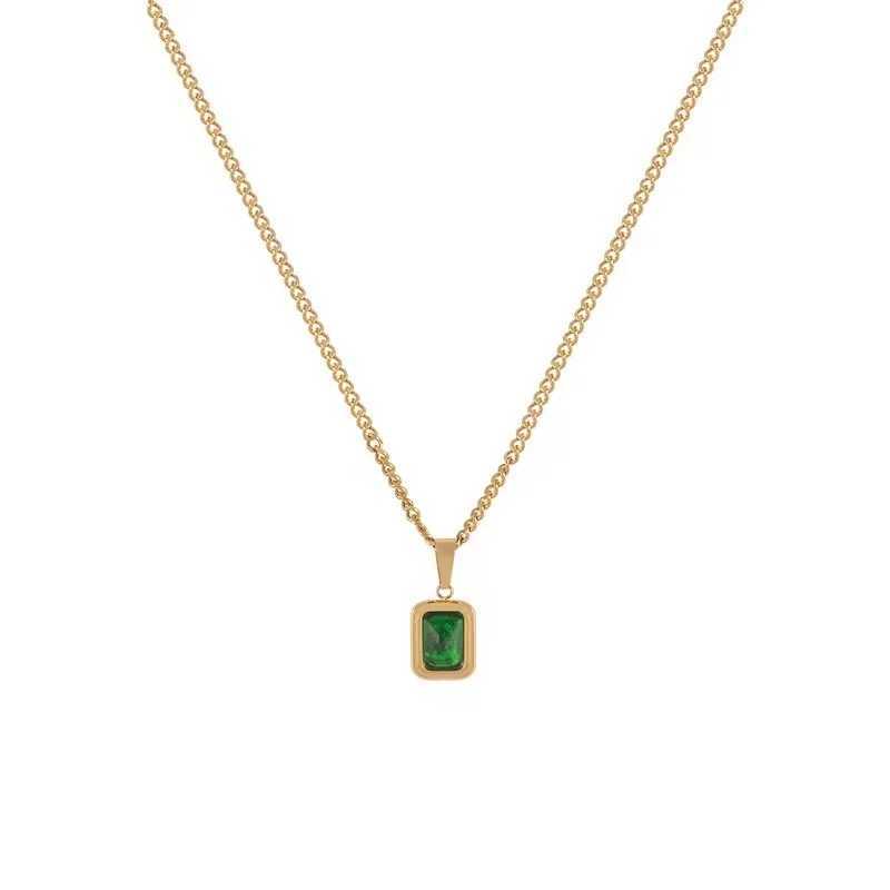 French Retro Green Crystal Pendant Necklace Simple Gold Color Chain Necklace For Women Trendy Accessories Mother Gift Accessorie G251217
