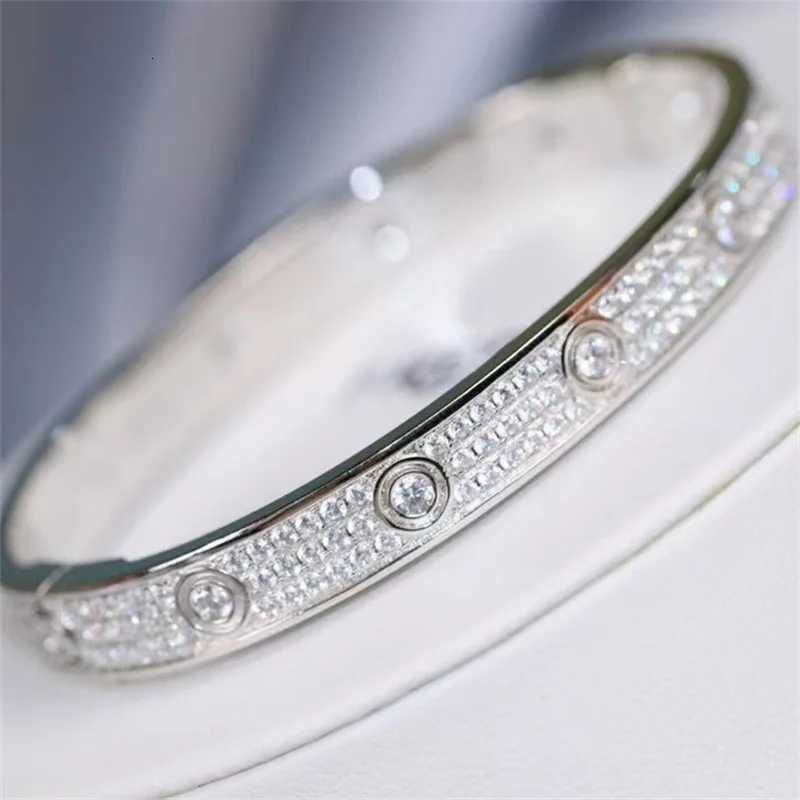 18k Gold Plated Luxury Inspired Ring 3 Row Fully Encrusted With Zircons Open Bangle Fashion Party Wear Jewelry Gift M251217