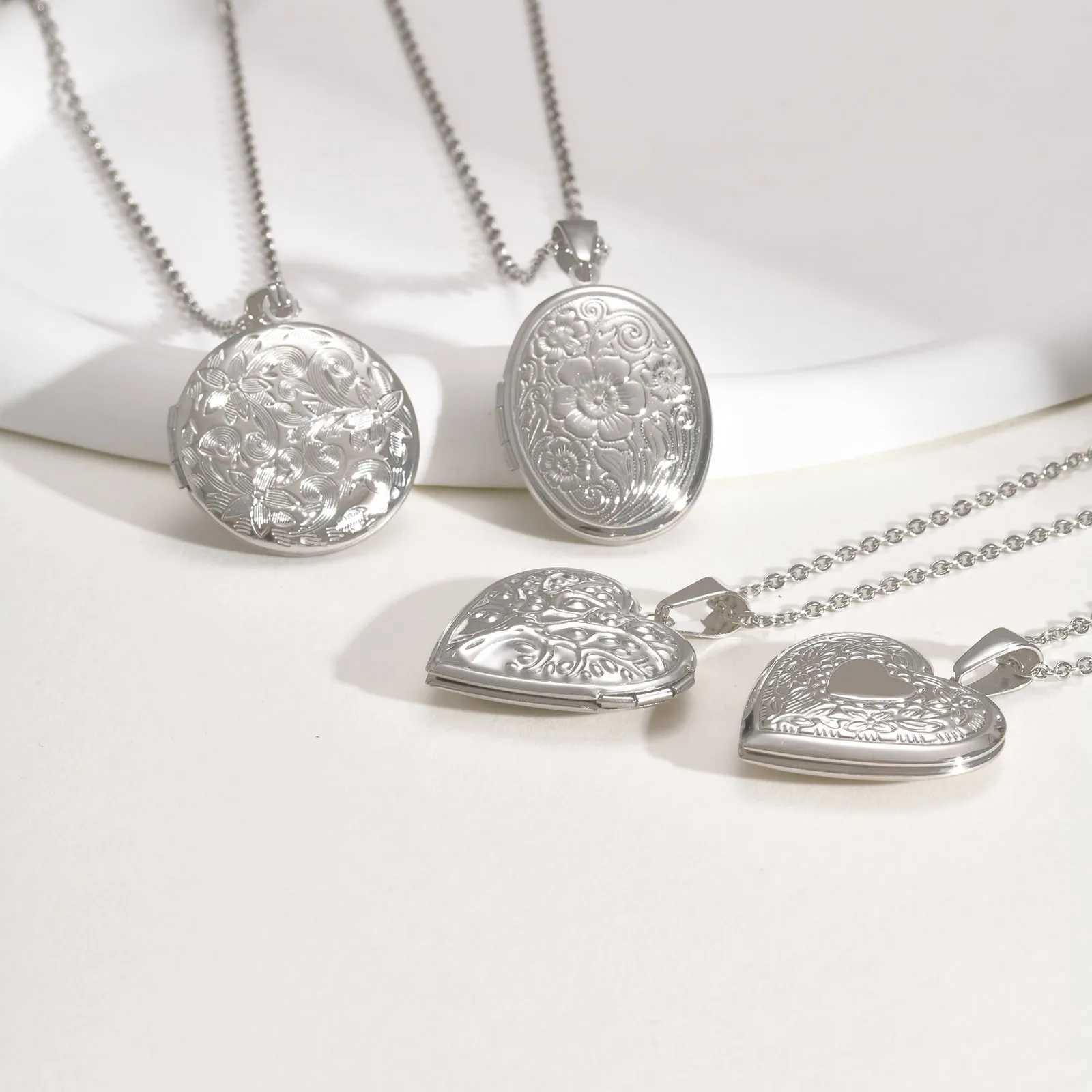 Vnox Never Fade Silver Color Stainless Steel Women Locket Pendant Openable Heart Pendant Necklaces Life Tree Floral Collar G251217