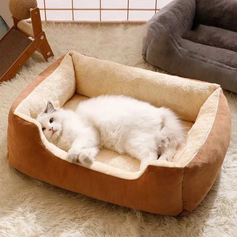 Winter Cozy Cat Bed for Kittens Soft Plush Pet Cushion Warm Dog House Luxury Basket Bed Indoor/Outdoor Habitat Cute Pet Supplies M251217