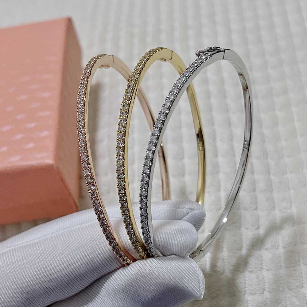 New Brand Pure 925 Sterling Silver Jewelry For Women Rose Gold Bangle Diamond Bangle Wedding Jewelry Around Rivet Bangle Jewelry M251217