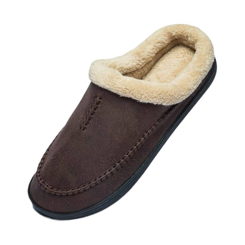 Mens Slippers Home Winter Indoor Plush Warm Shoes Thick Bottom Plush Waterproof Leather House Slippers Man Suede Cotton Shoes 241114