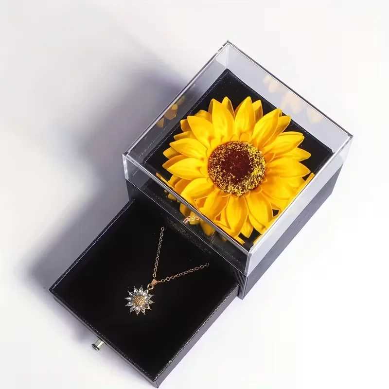 Dainty Stainless Steel Necklace Plated Zircon Daisy Sunflower Pendant Necklace with Sunflower Gift Box For Women Girls Jewelry G251217