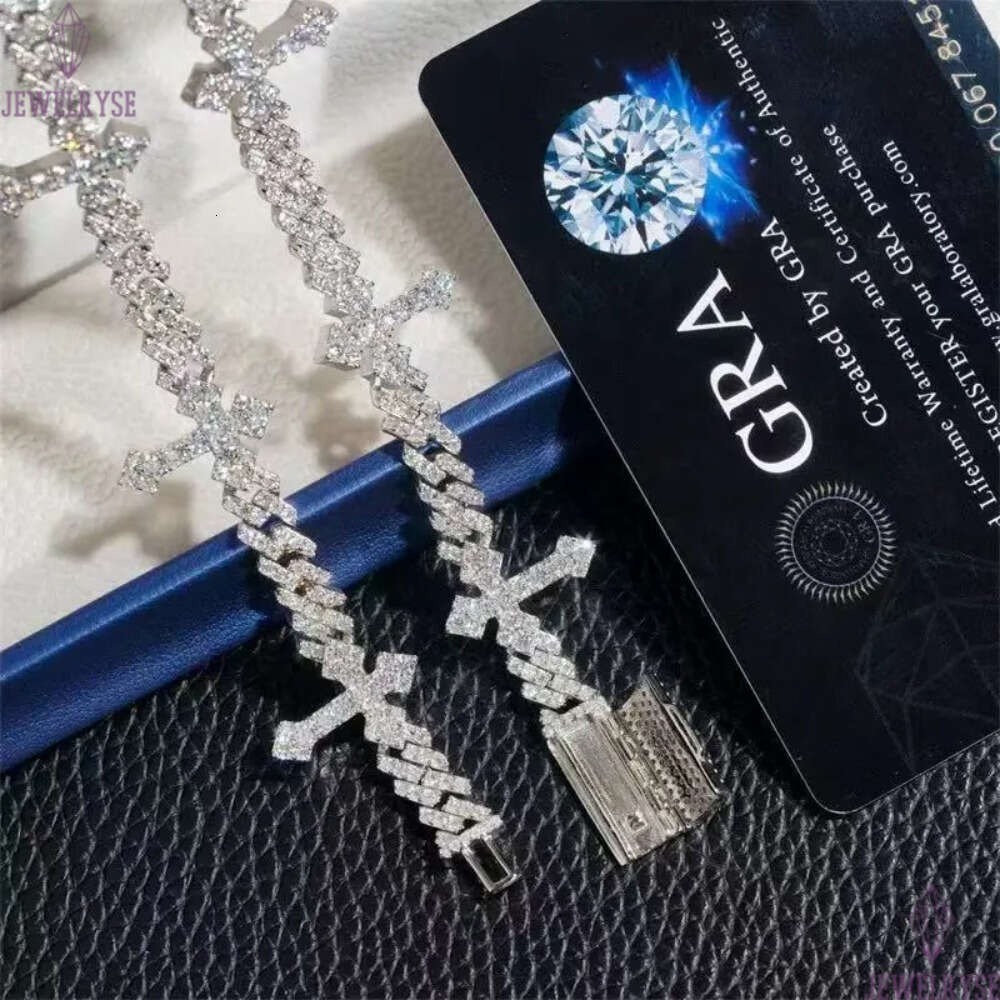 Solid Sier 6Mm Hip Hop For Men Women Fashion Moissanite Cross Cuban K Chain Bracelet A