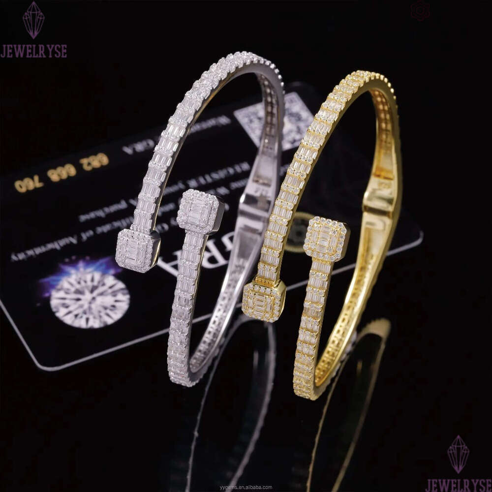 New Arrival Fashion Design S925 Silver 18k Gold Plated VVS Moissanite Baguette Diamond Cuban Link Bracelet with GRA Certificate