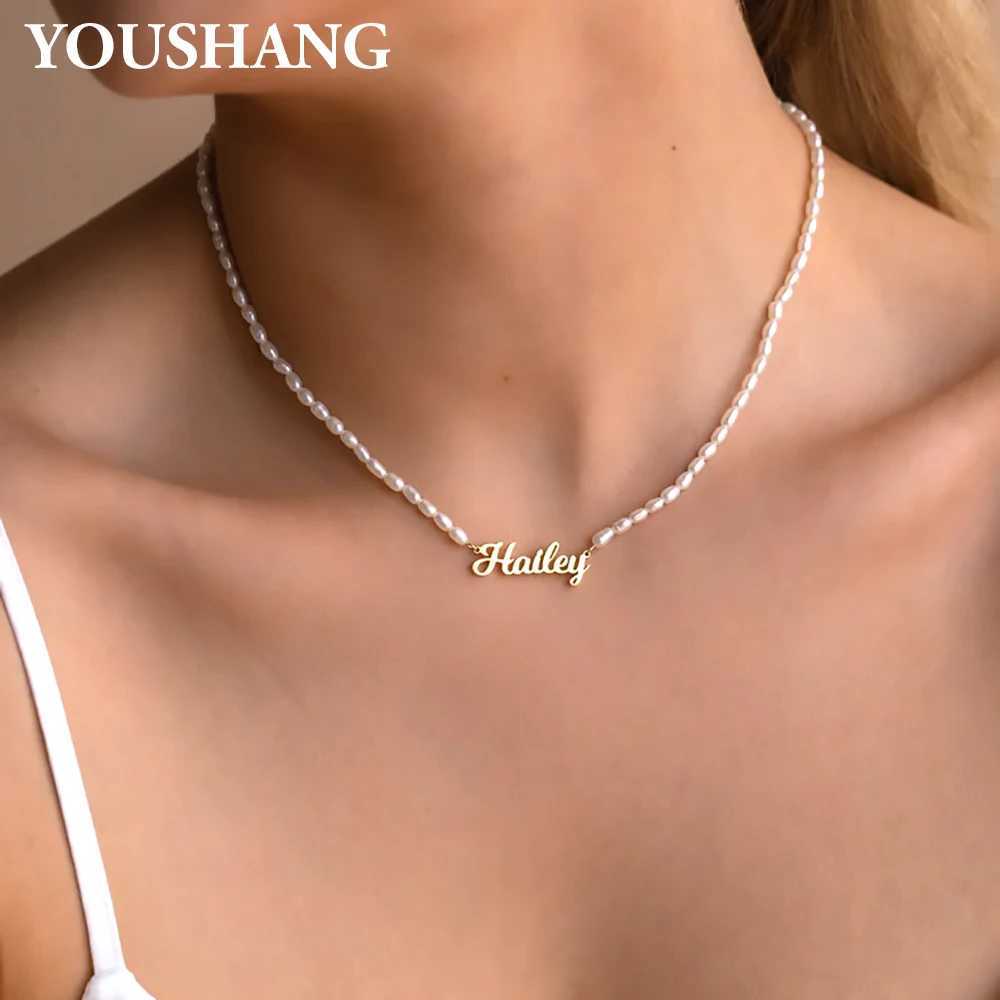 YOUSHANG Fashionable Customized Name Pearl Beaded Pendant Necklace for Ladies Stainless Steel Personalized Engraved Jewelry Gift G251217