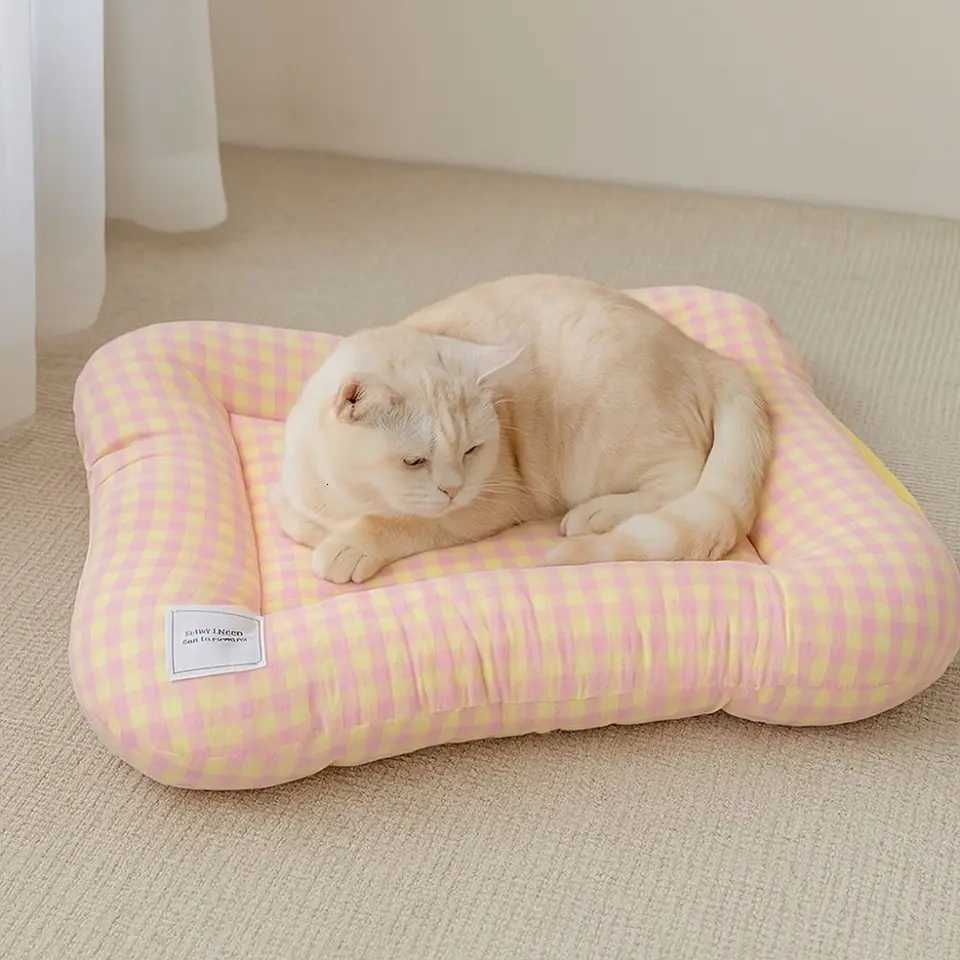 Breathable Warm Dog Bed Pad Macaron Non-slip Plaid Dog Cushion Soft Comfortable Cat Mat Autumn M251217