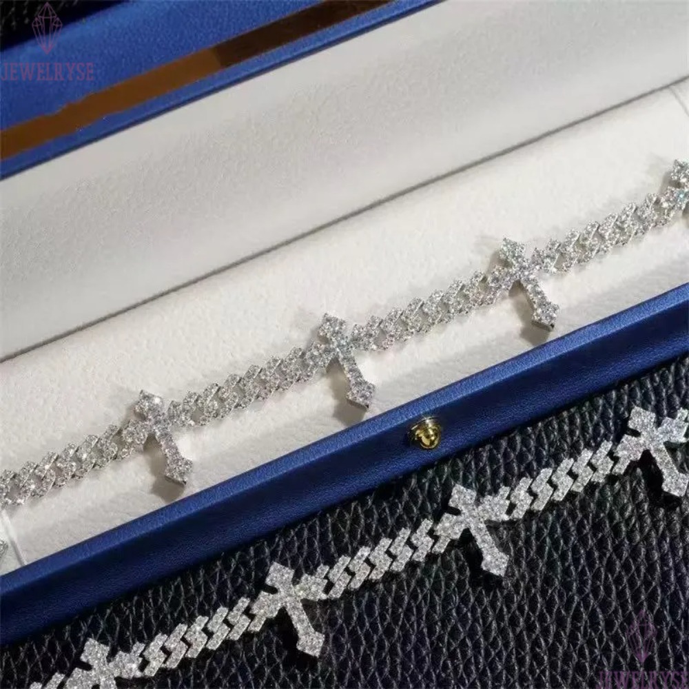 Solid Sier 6Mm Hip Hop For Men Women Fashion Moissanite Cross Cuban K Chain Bracelet A