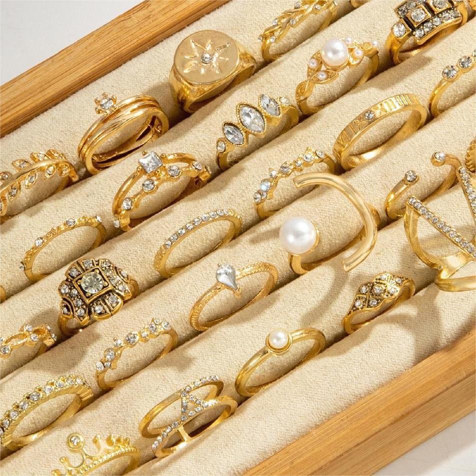 30pcs/Lot Factory Wholesale Ethnic Style Turquoise Stone Finger Rings For Women Tai Silver Plated Flower Cutout Snake Spider Animal Leaf Love Snake Je