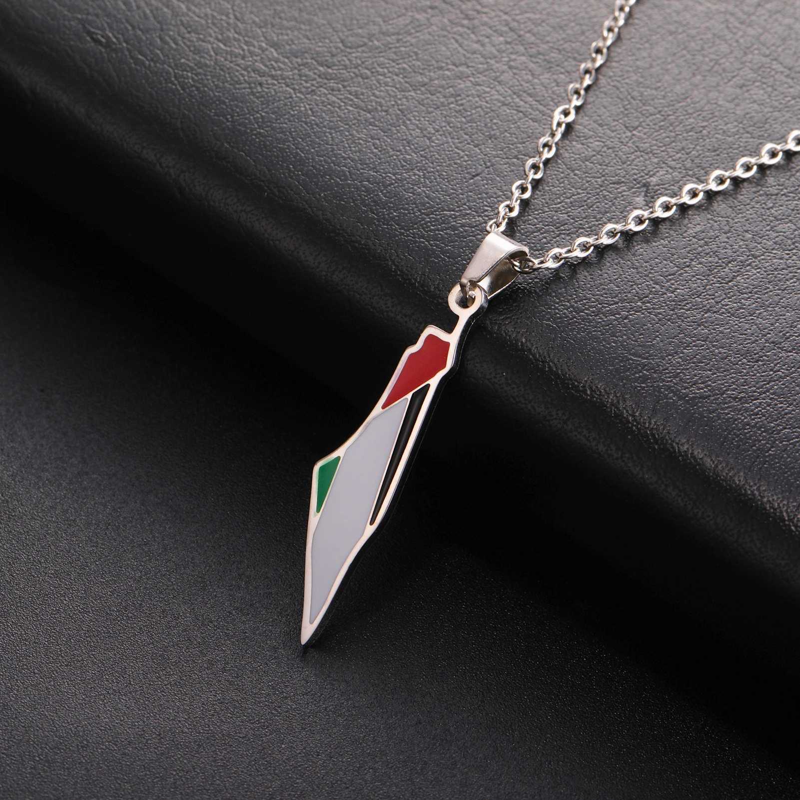 Lucktune Palestine Flag Map Enamel Pendant Necklace for Women Men Stainless Steel Map Geography Chain Necklace Jewelry Gift New G251217