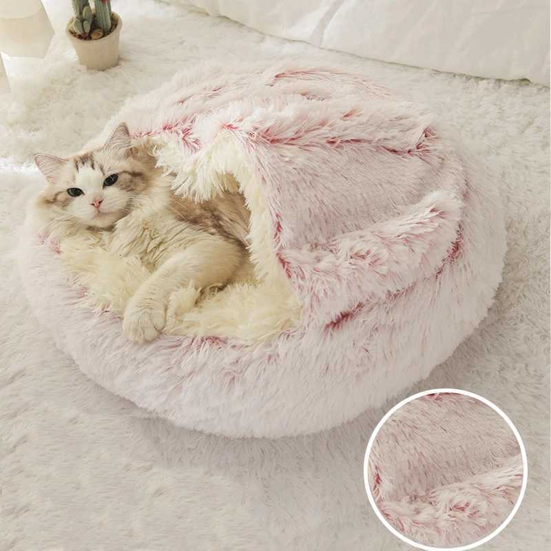Winter Long Plush Cat Bed Round Pet House Cushion Cat House Warm Kitty Basket Dog Bed Sleep Bag Nest for Small Cat Products M251217