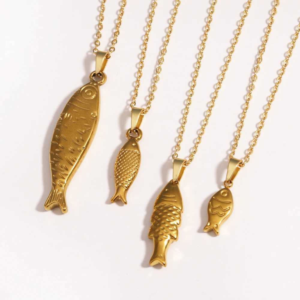 Stainless Steel Cute Fish Pendant Necklace Stackable Jewelry 18k Gold Plated Charm Waterproof For Women Decoration G251217