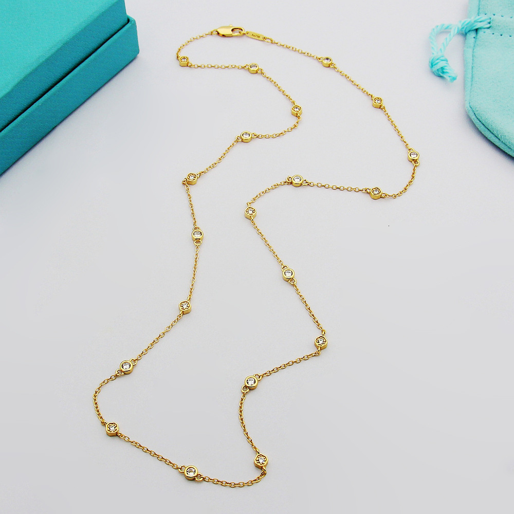 Yajin Jewelry T Letter Classic 20 Diamond Raindrop Necklace Womens 20 Small Round Diamond Necklace