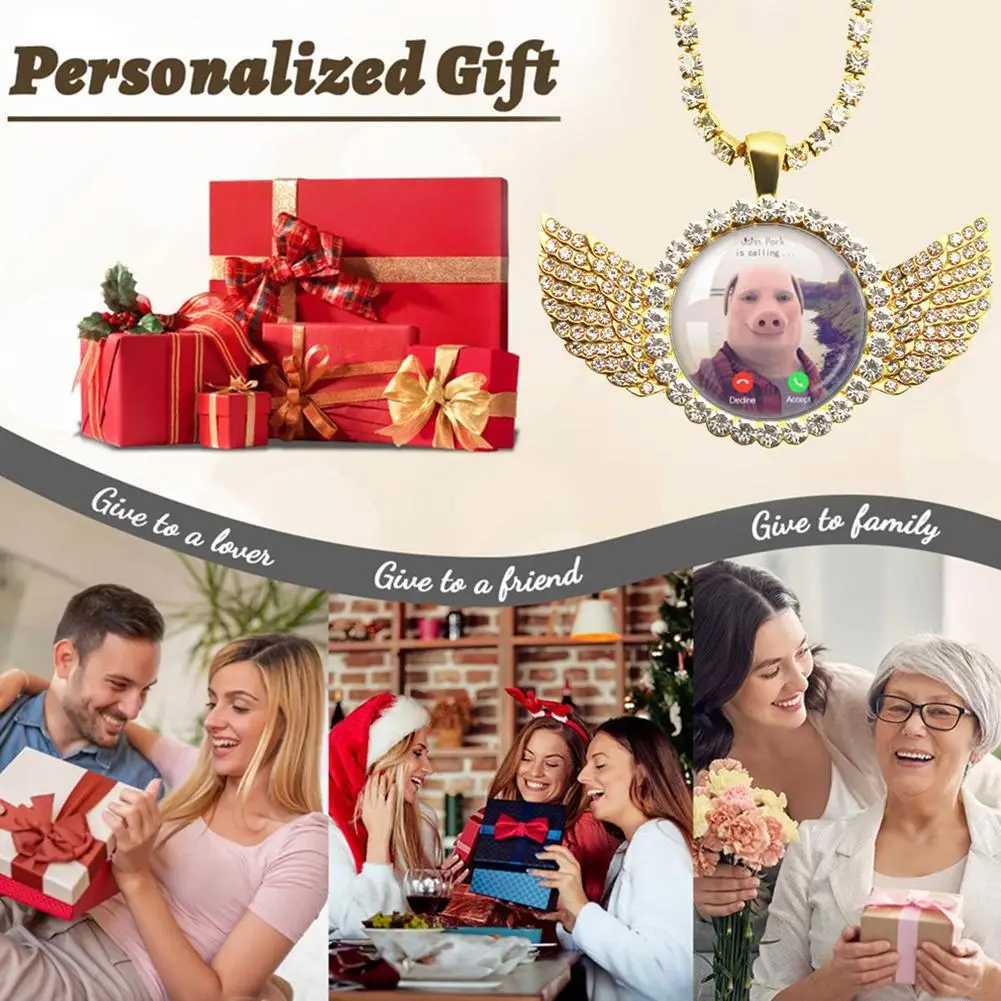 For John Pork Is Calling Answer Call Phone Humor Funny Pig Lover Graphic The Moon Necklace Angel Wings Pendant Necklace Gift G251217