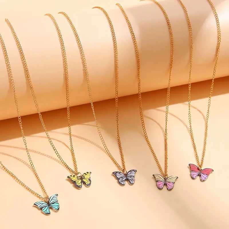5 Pcs Fashion Boho Colorful Butterfly Necklaces Set for Women Korea Style Pendant Necklace Cute Jewelry Gift 2024 New G251217