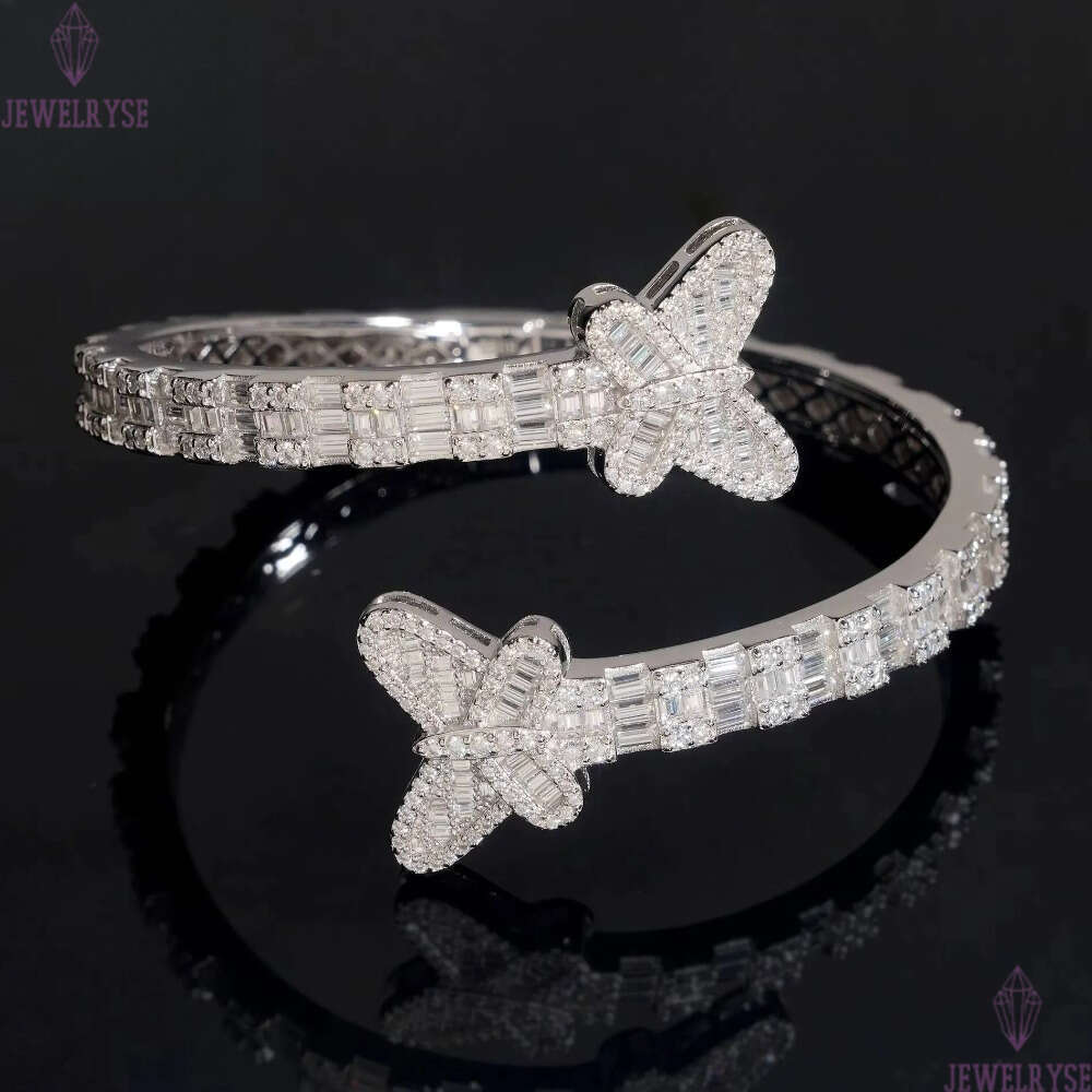 Iced Out Sterling Silver 925 Hip Hop Jewelry VVS Moissanite Diamond Bracelet Bangle Men