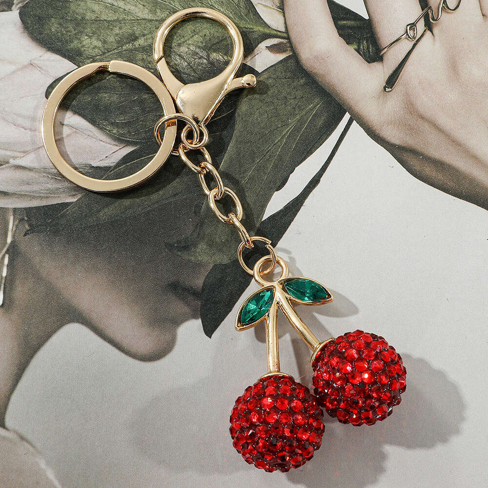 Delicious Exquisite Crystal Fruit Bag Charm Keychain Pink Cherry Keyring for Elegant Women Jewelry Accessories Gift S250814