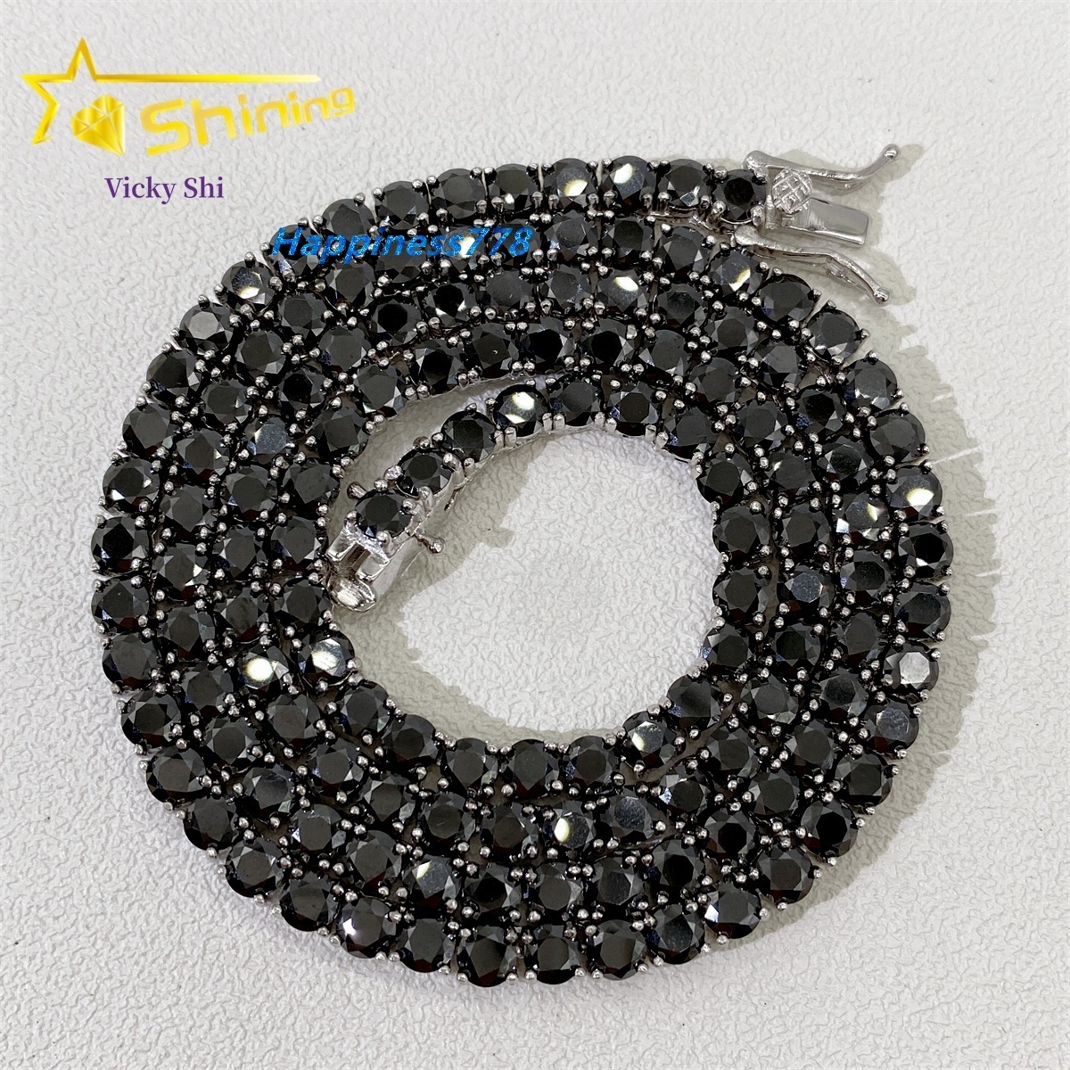 GRA Certificated 3mm 4mm 5mm Black Moissanite Tennis Chain Pass Diamond Tester Men Women Fashion 925 Silver Necklace