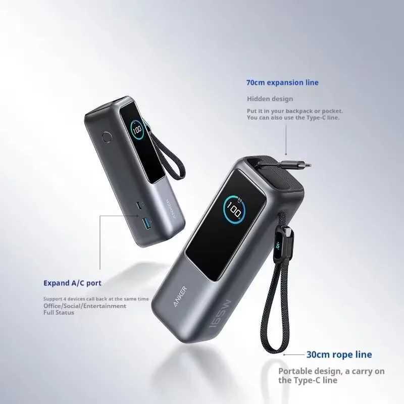 NEW Anker 165W Max Power Bank 25000mAh High Capacity Retractable Cables Fast Charge Mobile Phone Power Bank Gift Lightweight PC L251217 - view 5