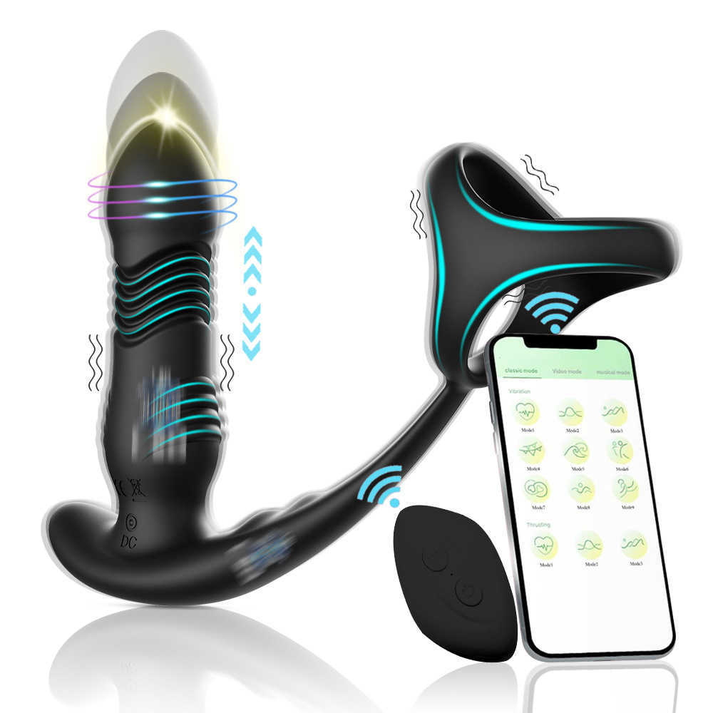 Adult Products Crescent Moon Wireless Remote Control APP Telescopic Dual Vibration Triple Ring Anal Prostate Anal