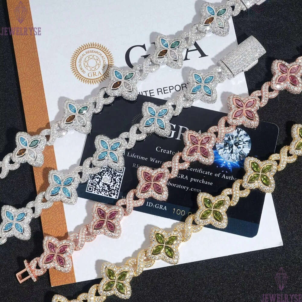 Style S925 Sterling Silver Cut Colored Moissanite Bracelet Passes The Diamond Tester And Comes With Gra