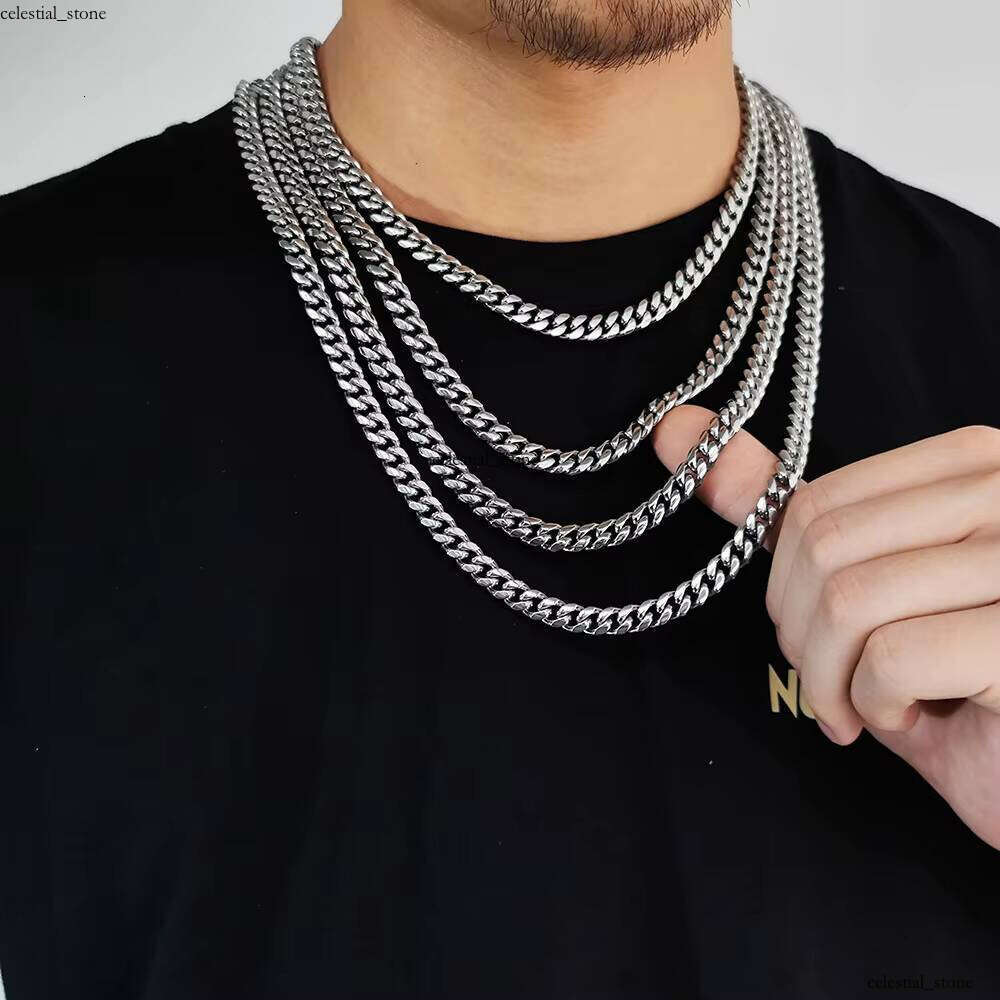 Nuoya PVD Gold-Plated Men's Hip-Hop Jewelry Sier Curb Miami Necklace Sterling Silver Cuban Chain