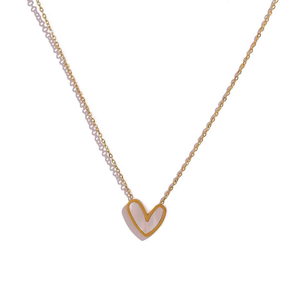WILD FREE Stainless Steel Asymmetrical Heart Pendant Necklace for Women Charm White Shell 18K Gold Plated Trendy Jewelry G251217