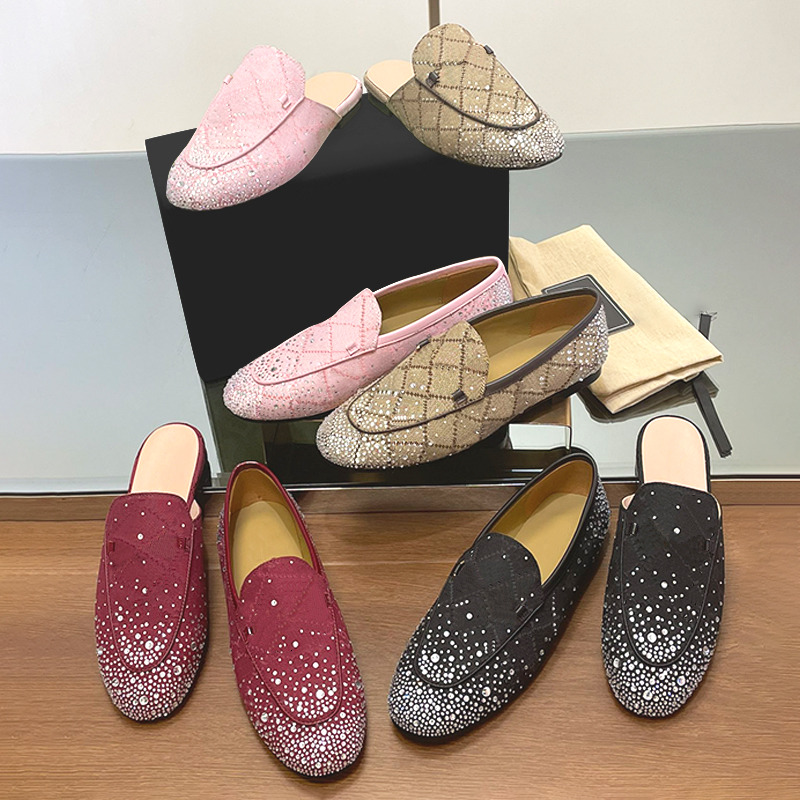 10A Designer Dress Shoes Crystal Loafers For Men Women Rhinestone Half Slipper Canvas Loafer Mules Sneakers Slip On Causal Shoes Sandals 737