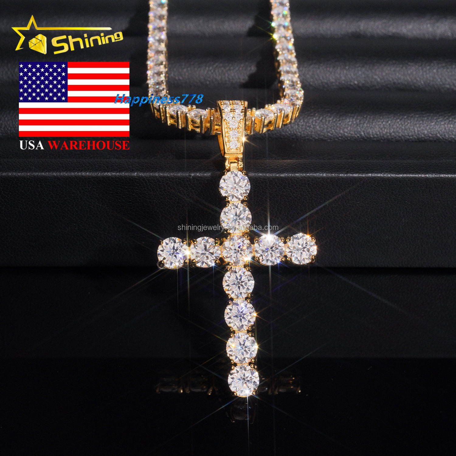 Bulk Stock Man Gift Hot Selling GRA Certified 925 Sterling Silver Gold Plated VVS1 Moissanite Diamond Solitaire Cross Pendant
