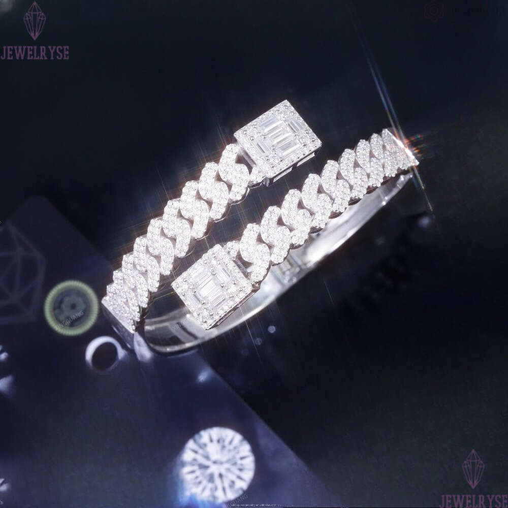 moissanite bracelet XG Square Iced Out Moissanite Cuban Bracelets Bangles 925 Silver Plated Gold Vvs Moissanite Bracelets