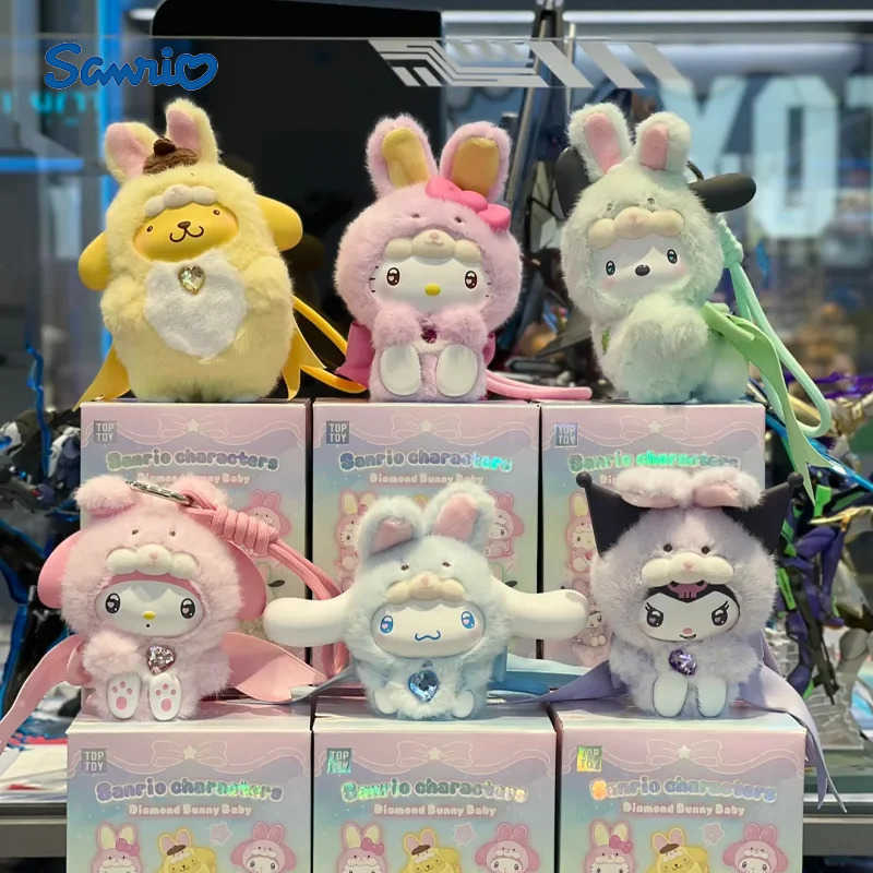 Sanrio Kuromi Cinnamoroll Characters Diamond Bunny Baby Series Vinyl Plush Blind Box Toy Cute Bag Pendant Doll Mystery Box Girl Gift H251217