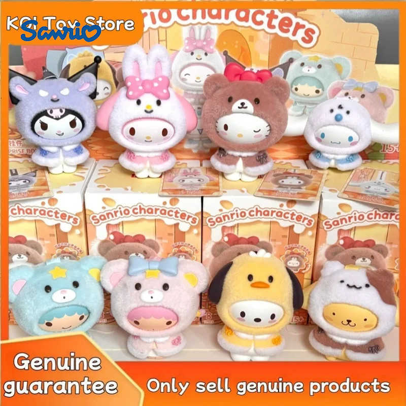 Sanrio NEW Original Little Cape Series Blind Box Kuromi Kt Flocked Keychain Face Changing Trendy Toy Bag Charm Cute Birthday Xmas Gifts H251217