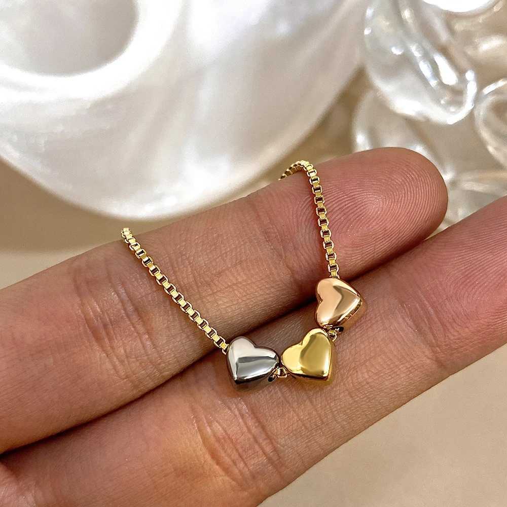 Cute Triple Color Heart Beads Necklace for Women Girls Fashion Gold Plated Stainless Steel Charm Necklaces Waterproof Jewelry G251217