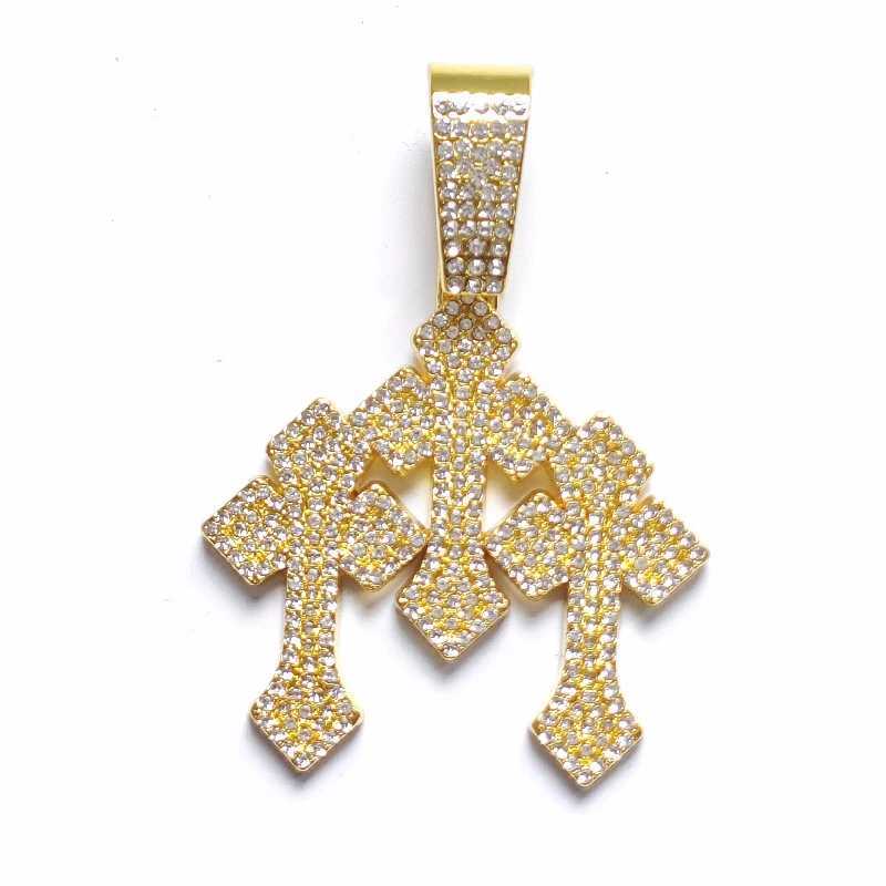 New Iced Out Stacked Crosses Pendant Necklaces for Men With 13mm Cuban Chain Hip Hop Cross Rhinestone Jewelry pendant Gift G251217