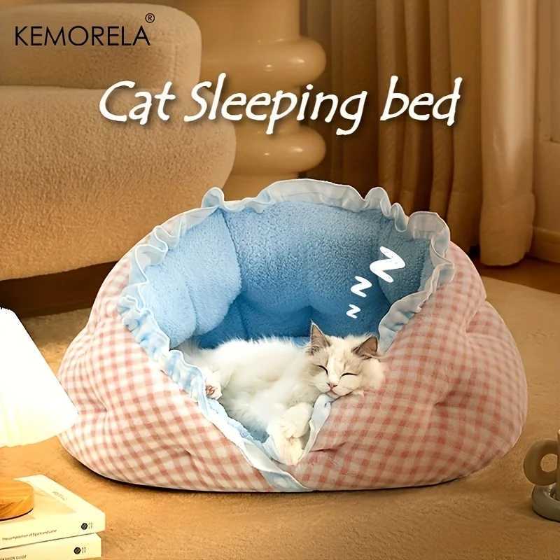 KEMORELA Cozy Semi-Closed Lace Pet Nest with Thickened Warmth Winter Design Machine Washable for Small Dogs CatsCat Shelter M251217